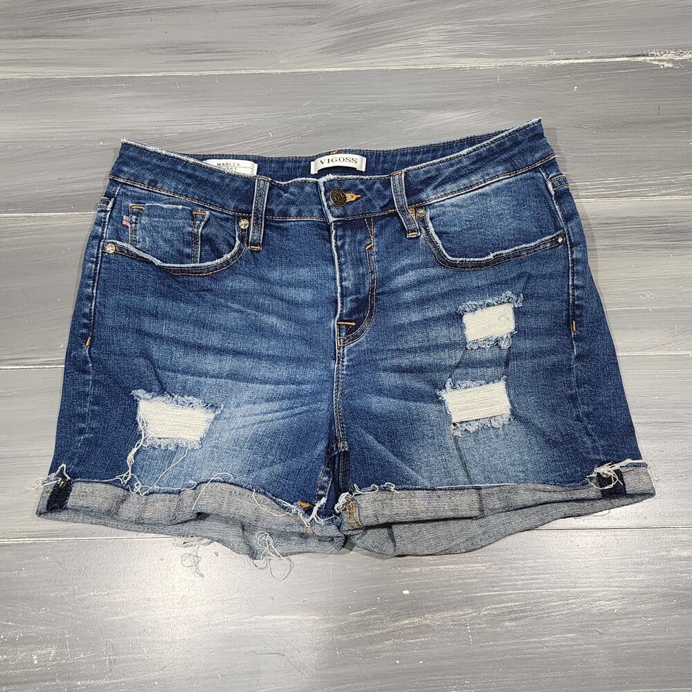 Vigoss Cut Off Denim Shorts Mid Rise Stretchy Distressed Size 28